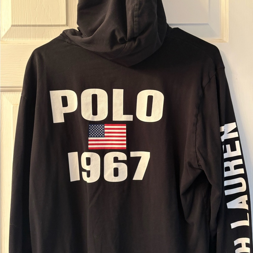 Vintage Polo by Ralph Lauren Black Hoodie with White Lettering